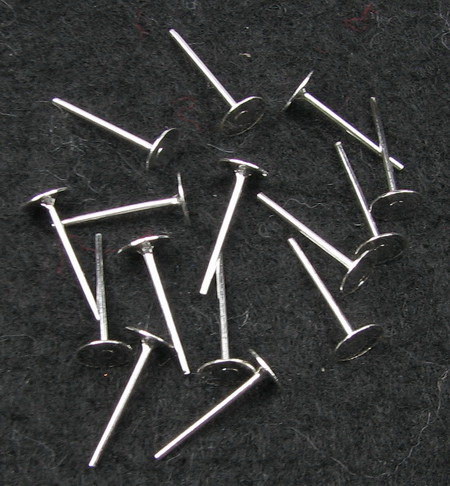 Metal earring point, flat, 6x12 mm, white color - 50 pieces