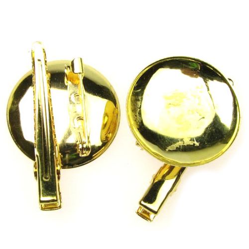 Dual Brooch Blank Base with Hair Clip and Pin / 28x45 mm / Gold