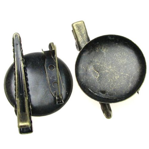 Metal Brooch Base with Clip and Pin / 29x46 mm / Antique Bronze