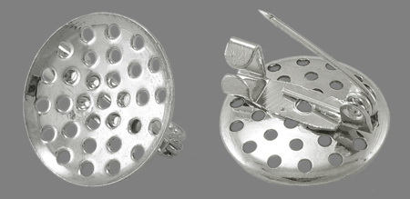 Метална основа за брошка с игла сито 16 мм цвят сребро -4 броя