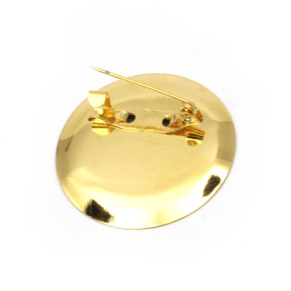 Round Brooch Base with Safe Lock Pin / 29x6 mm / Gold - 10 pieces