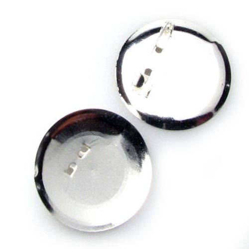 Round Brooch Base with Safe Lock Pin / 30 mm / Silver - 10 pieces