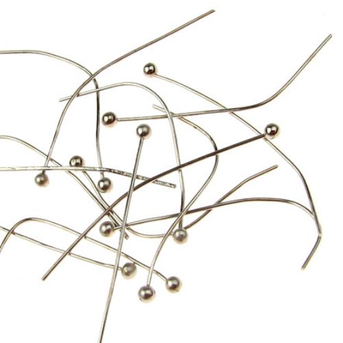 Ball Head Pins, Connecting Element for Jewelry Making /  0.5x30 mm, Head: 2 mm / Silver - 4 grams ~ 55 pieces