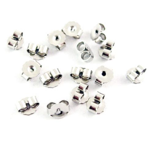 Earring Backs Replacements /  5x4x2.5 mm, Hole: 1 mm / Silver Tone - 50 pieces