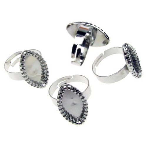 Метална основа за пръстен плочка 19x9 мм регулиращ цвят сребро -4 броя