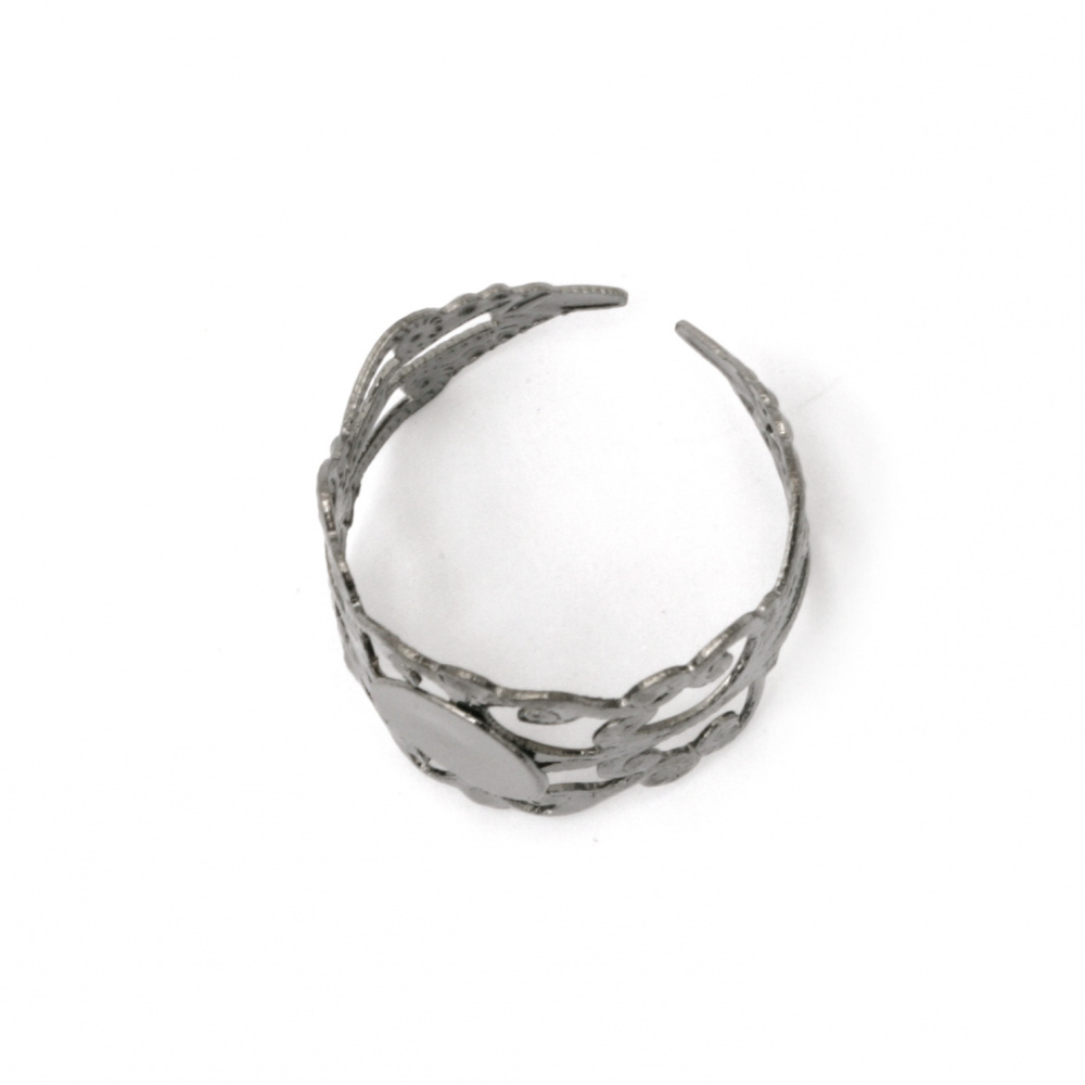 Adjustable Filigree Blank Ring Base / 19 mm, Plate: 8 mm /  Graphite - 5 pieces