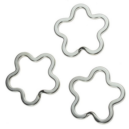Flower-shaped STEEL Key Chain Ring /  34x3 mm / Silver Tone - 5 pieces