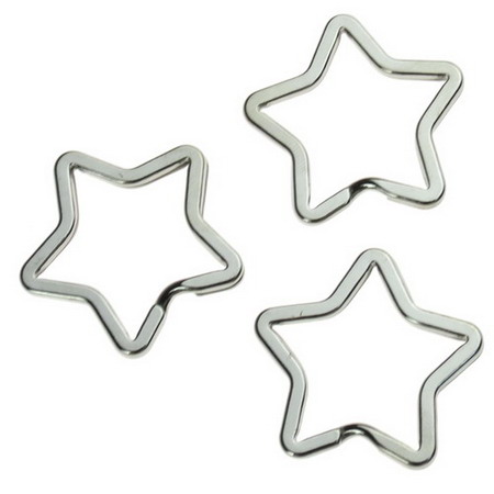 STEEL Star Key-chain Ring / 35x4 mm / Silver - 5 pieces
