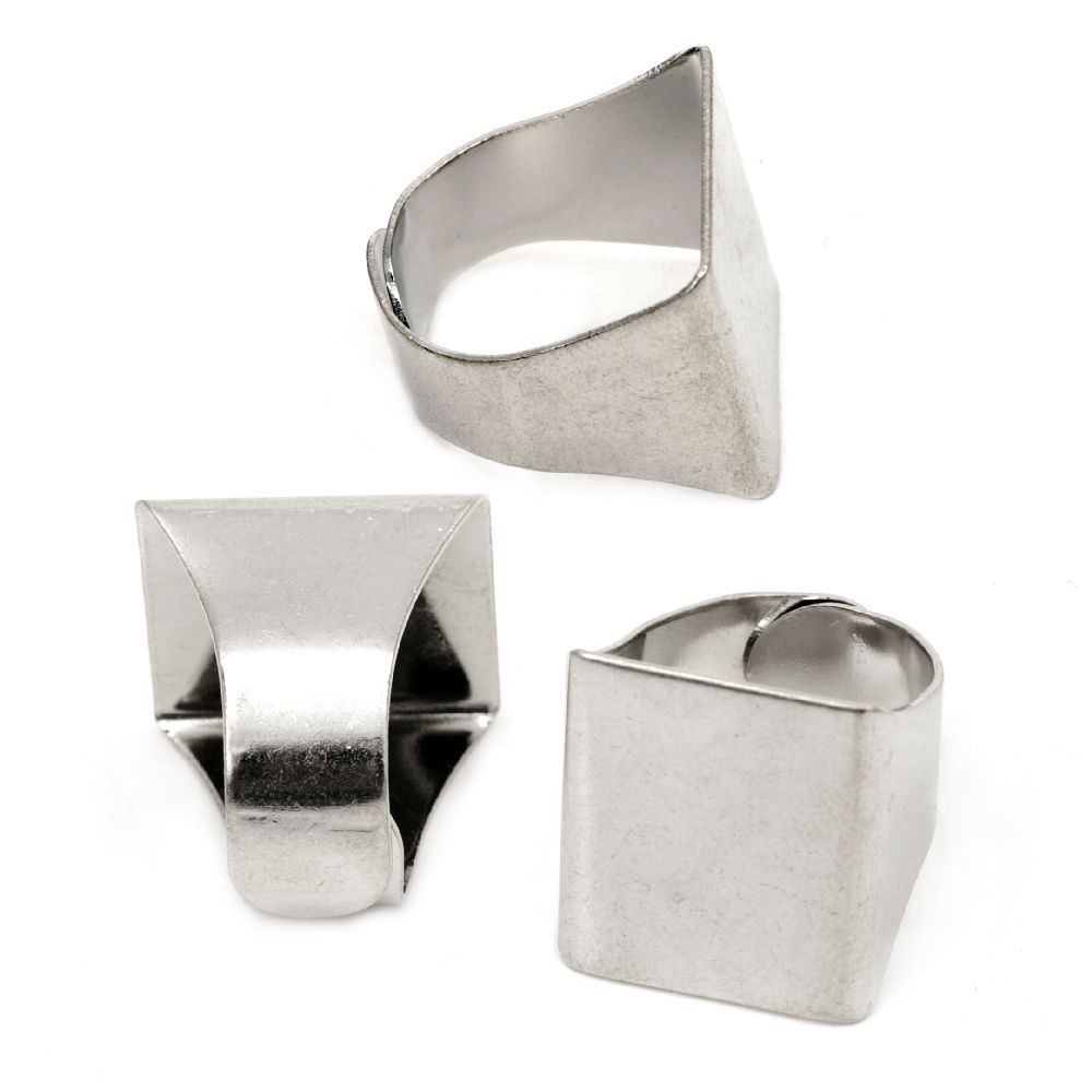 Metal Adjustable Ring Blanks /  19x20 mm / Silver