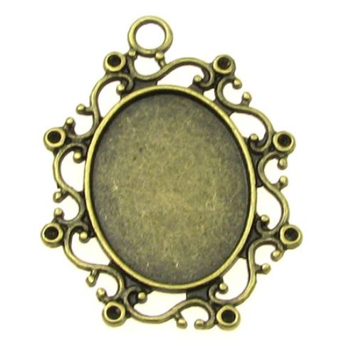 Основа за медальон метал 39x29.5 плочка 18.5x23.5 мм дупка 3 мм цвят антик бронз