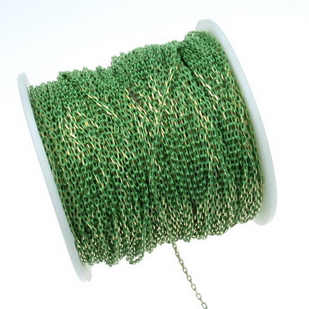 Two-tone Link Chain / 2.5x1.5x0.5 mm / Green and Gold - 1 meter