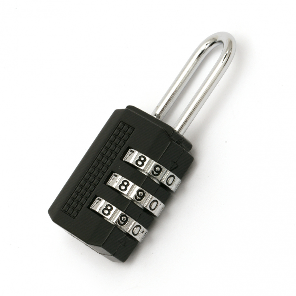 Padlock with 3 digits lock code 60x25x10 mm  black color
