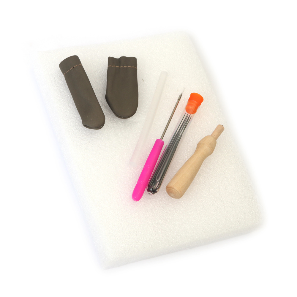 Σετ για felt τεχνική με μαλλί (μαξιλάρι/ βάση 15x20 cm, δαχτυλήθρα, ραβδί σιλικόνης 10 cm, σετ με 8 βελόνες και σουβλί)