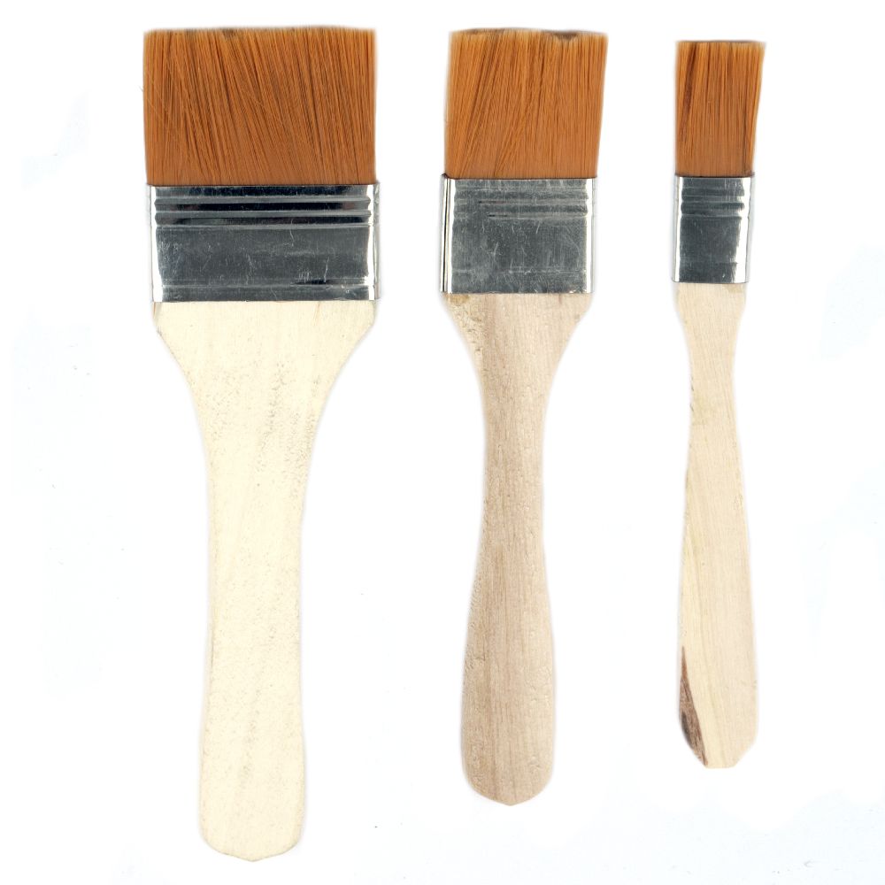 Set of 3 Brushes with Wooden Stick, 15mm 28mm 42mm 