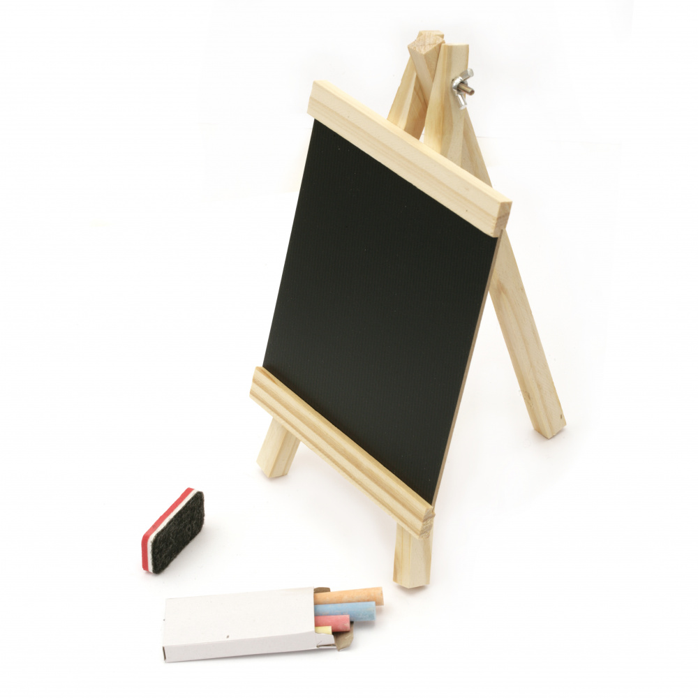 Mini wooden tripod 160x280 mm with black board 160x150 mm with chalk and sponge
