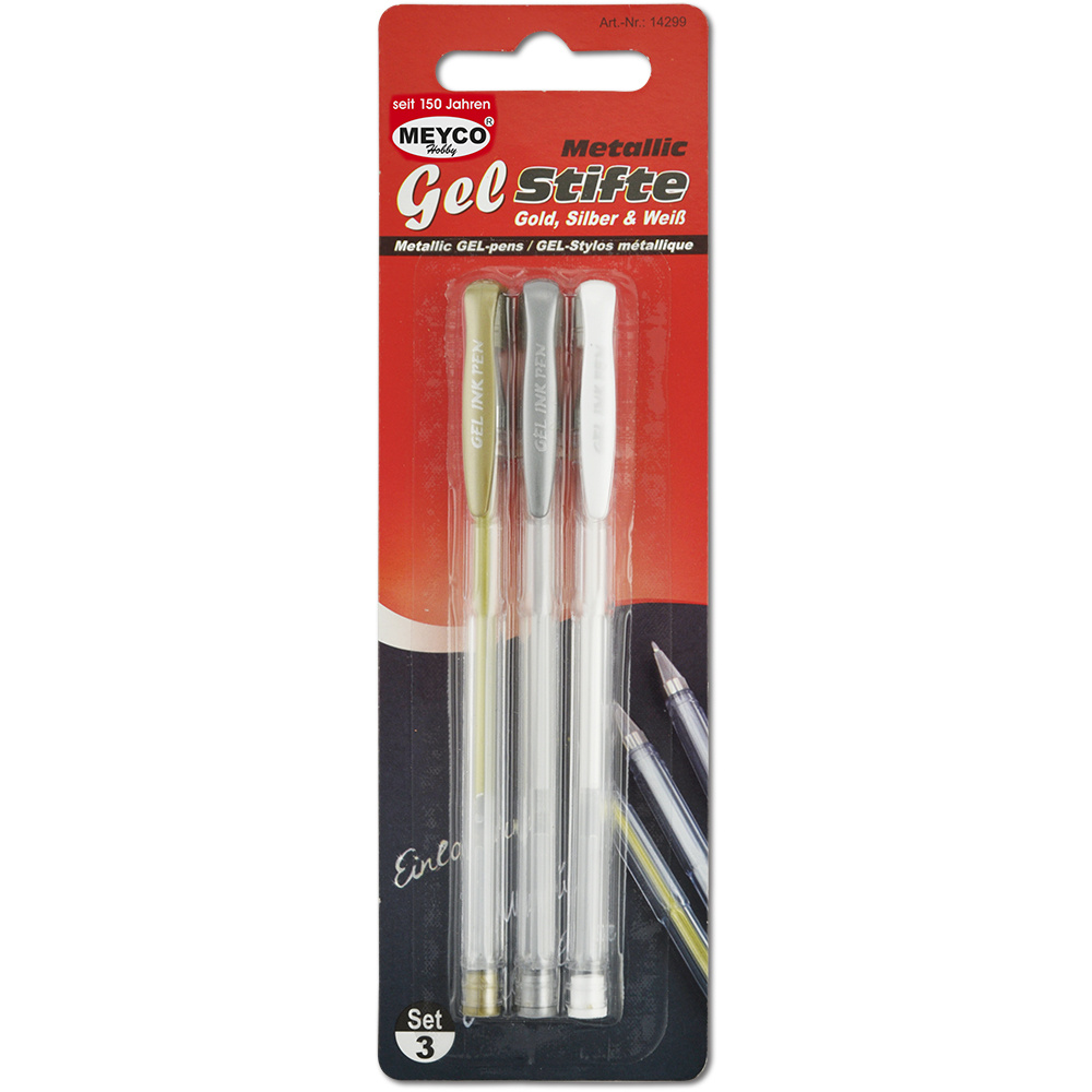 Meyco Gel Pens Set with Metallic Ink in Silver, Gold, White