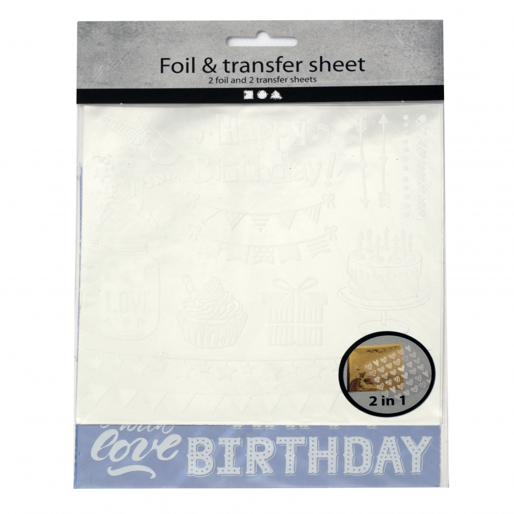 Deco Foil And Transfer Sheet, Birthday, 15x15 cm, Dark Blue, Silver, 2 Sheet,  2 Asstd.