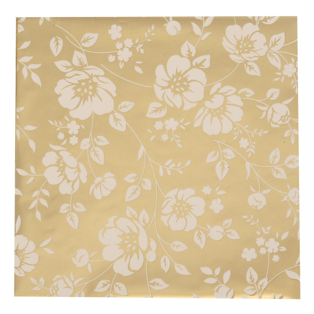 Φύλλο deco και φύλλο μεταφοράς 15x15 cm deco foil and transfer sheet, πράσινο και χρυσό, λουλούδια -2x2 φύλλα