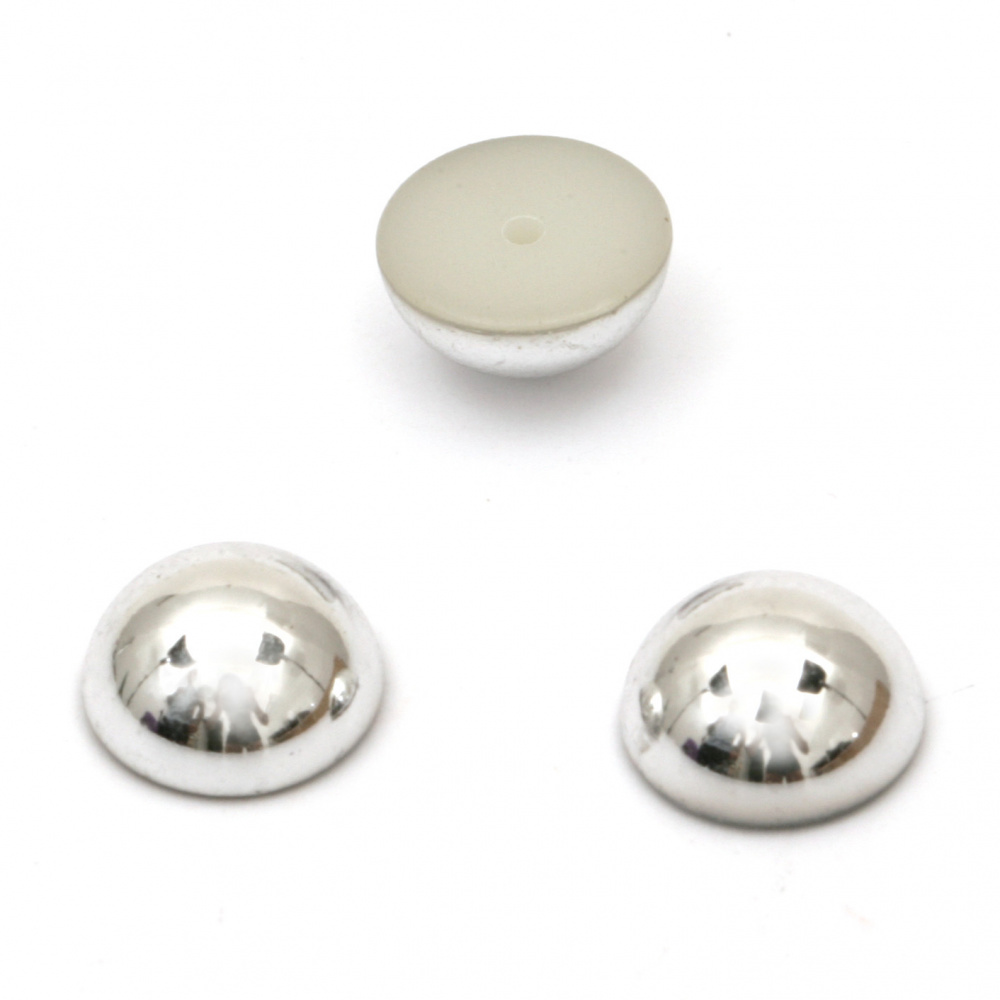 Emisferă perlă pentru incorporare 6x3 mm gaură 1 mm culoare metalică argintie - 50 bucăți