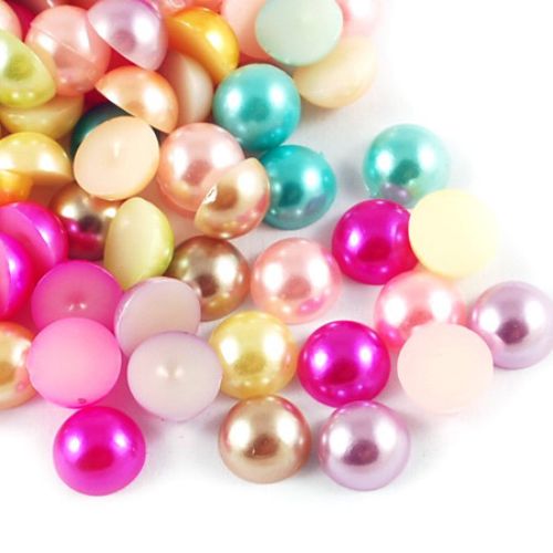 Cabochon Pearl Beads, Half Round for Gluing, DIY, Decoration, Scrapbooking, Decoupage 14x7 mm MIX -20 pieces
