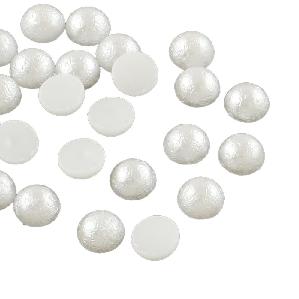 Rough-textured half-sphere beads, 6x3 mm, white color - 100 pieces