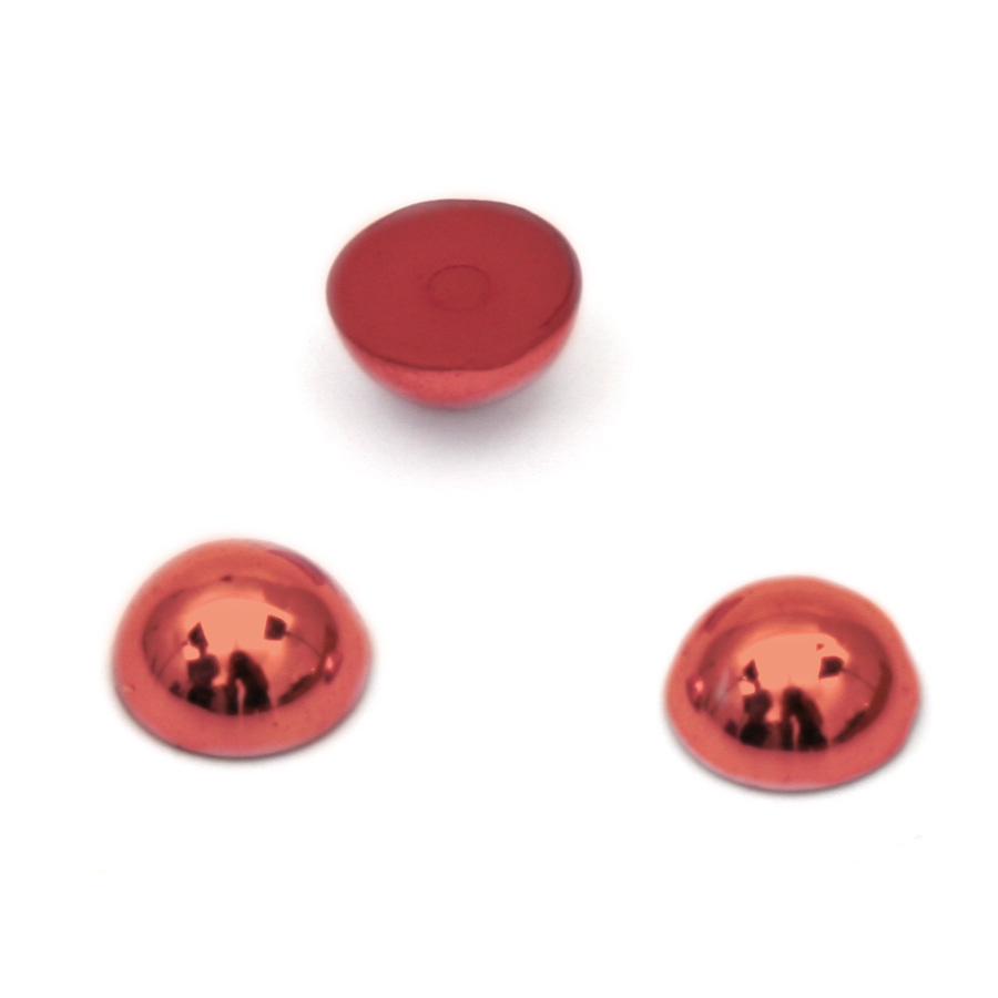Перла полусфера за вграждане 6x3 мм дупка 1 мм метализе цвят червен - 50 броя
