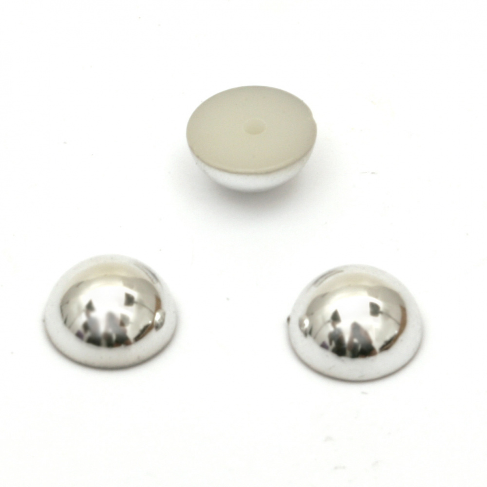 Emisferă perlă pentru incorporare 8x4 mm gaură 1 mm culoare argintie metalică - 50 bucăți