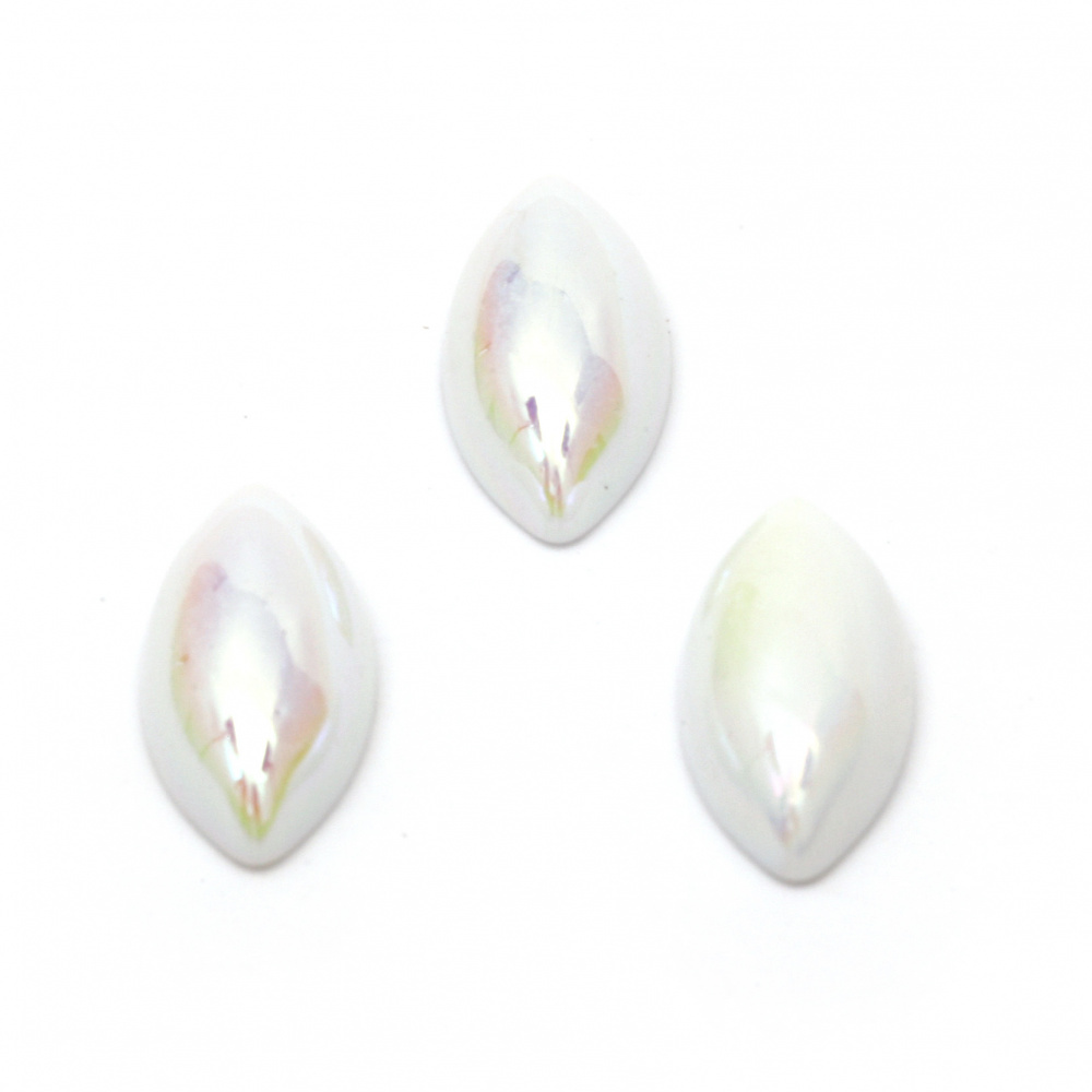 Perla emisferă 20x10x5 mm culoare curcubeu alb - 20 bucăți