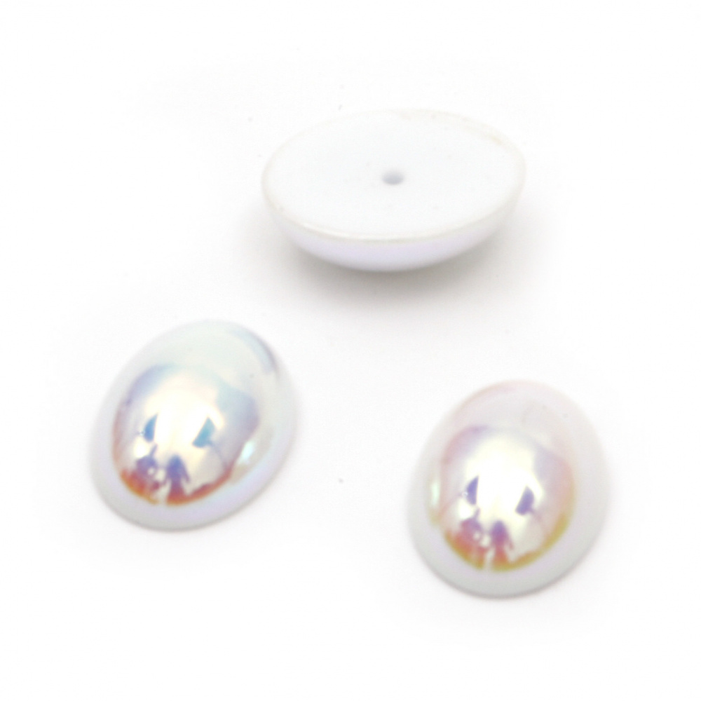 Perla emisferă pentru instalare 18x13x7 mm gaură 1 mm culoare arc solid alb - 20 bucăți