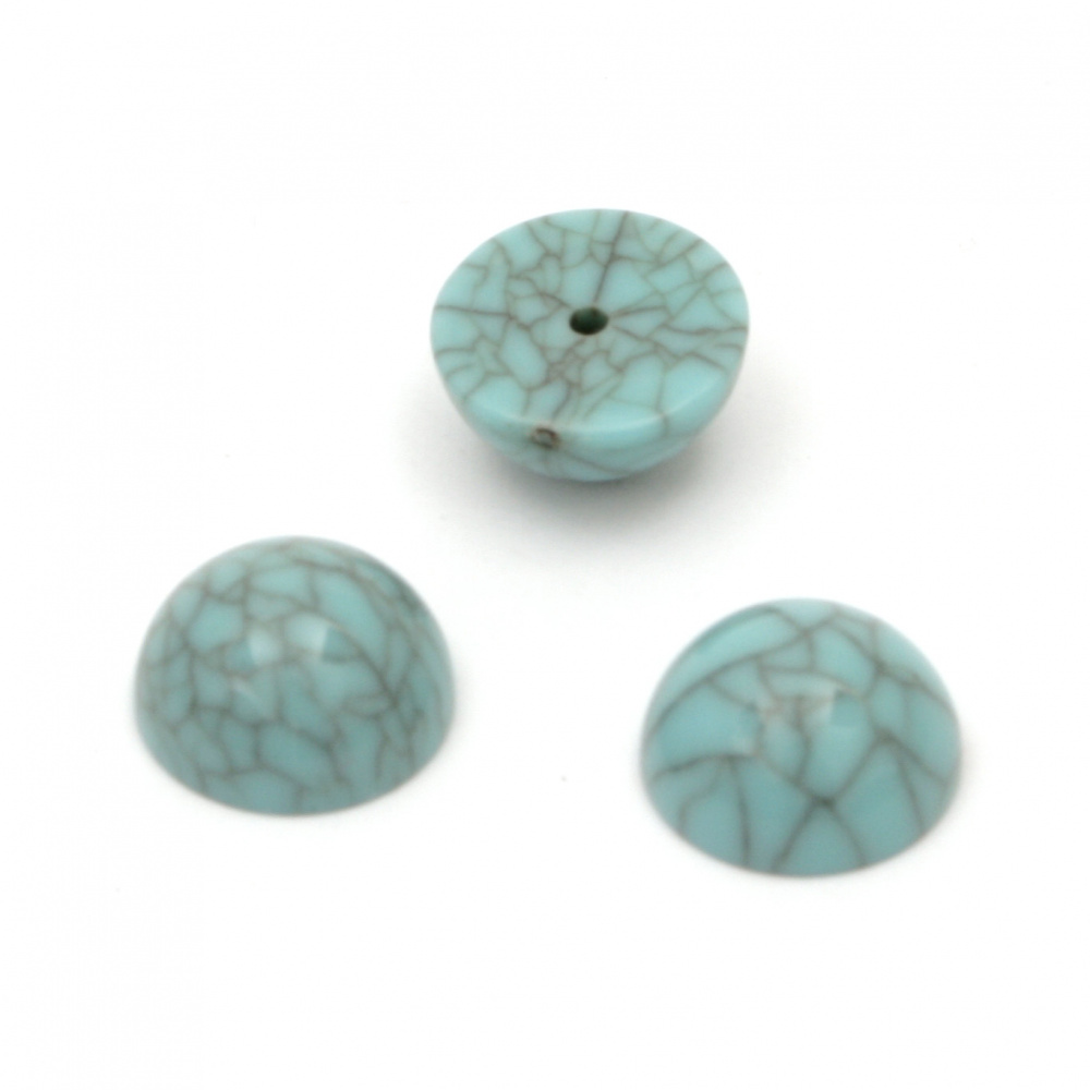 Perla emisferă pentru imitație turcoaz 12x6 mm gaură 1 mm culoare albastru - 20 bucăți