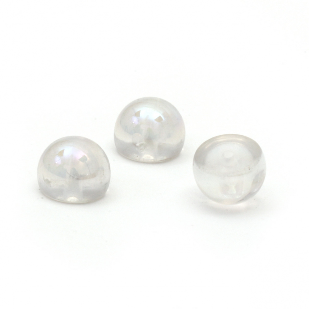 Perla emisferă pentru instalare 8x6 mm gaură 1 mm culoare transparent curcubeu alb - 25 bucăți