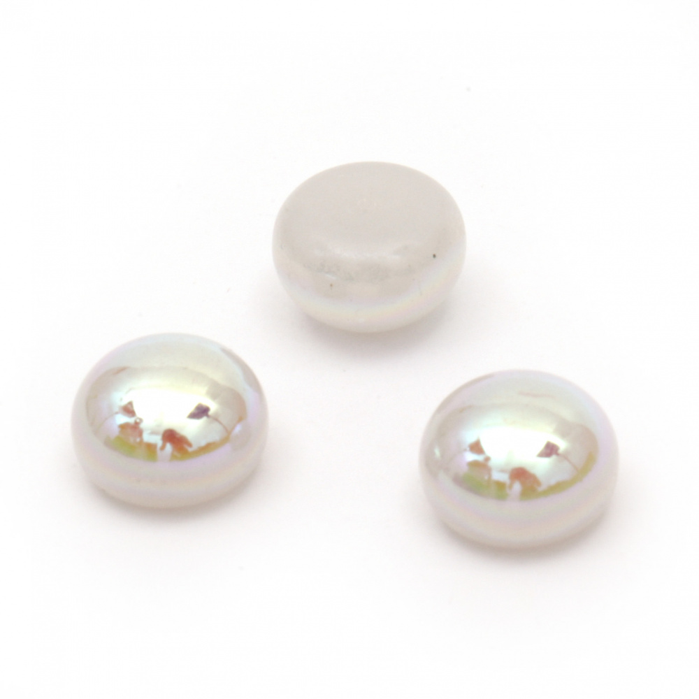 Perla emisferă pentru instalare 14x9 mm orificiu 1 mm culoare curcubeu alb - 20 bucăți