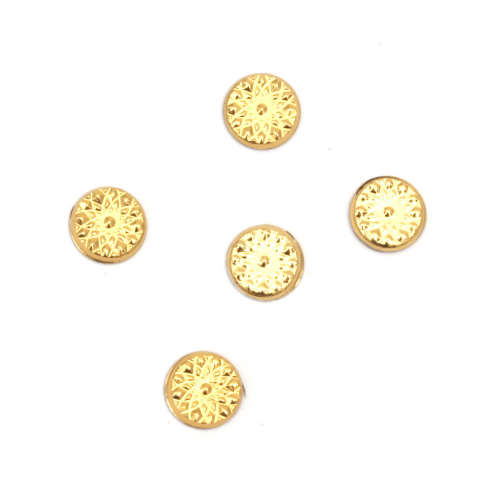 Metal element circle with glue 6 mm embossed color gold 100 pieces