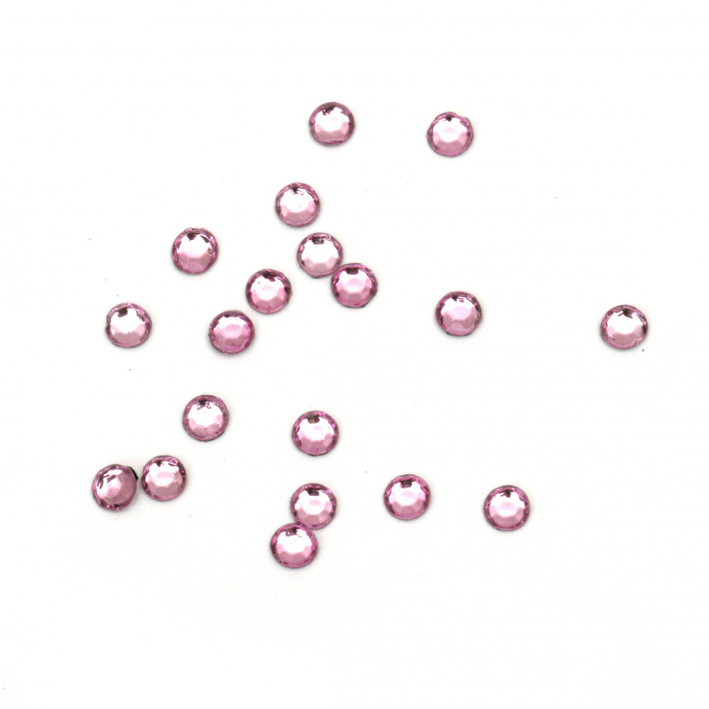 Acrylic stone for gluing 4 mm round pink light transparent faceted -100 pieces