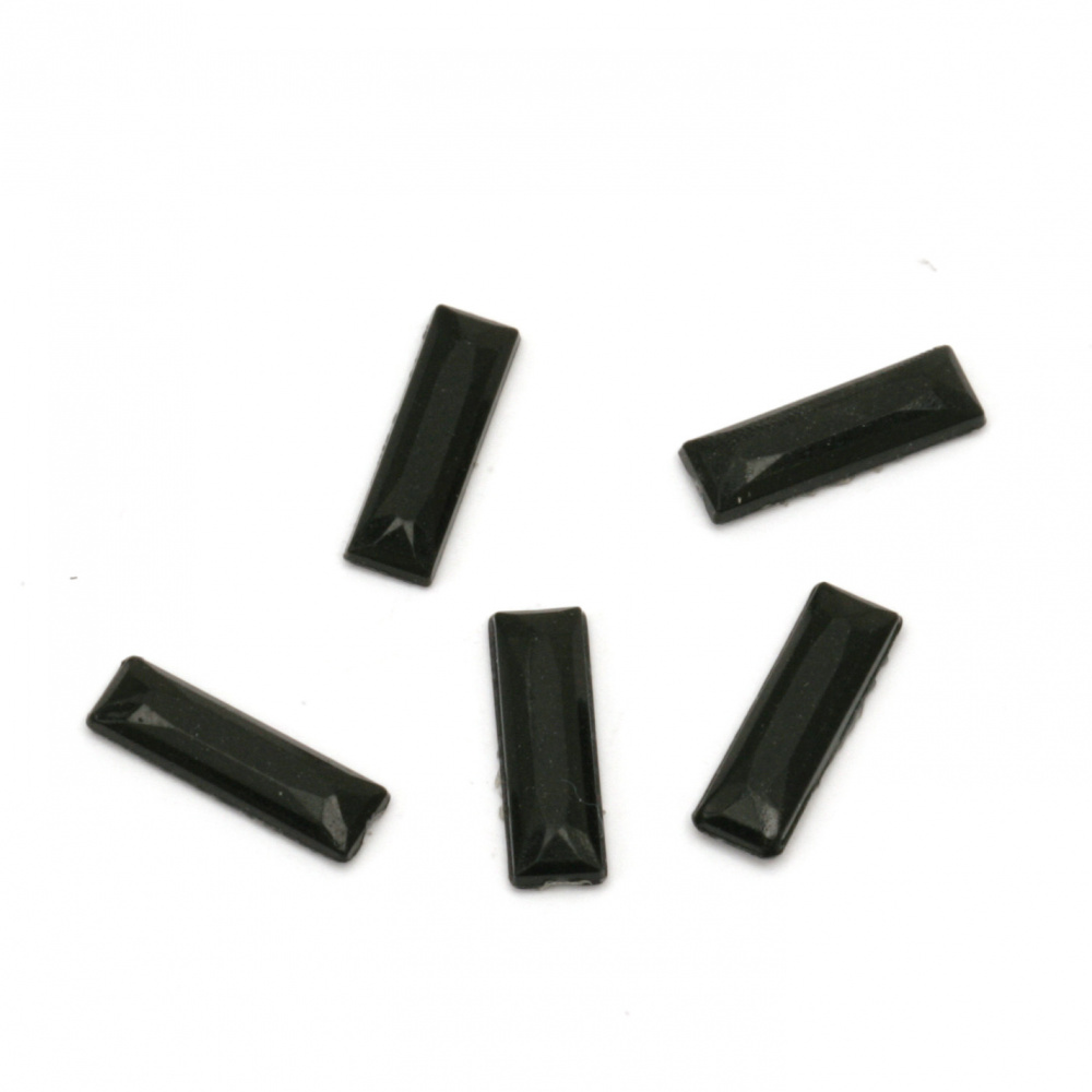 Acrylic stone for gluing rectangle 3x10x1.5 mm solid black faceted -100 pieces