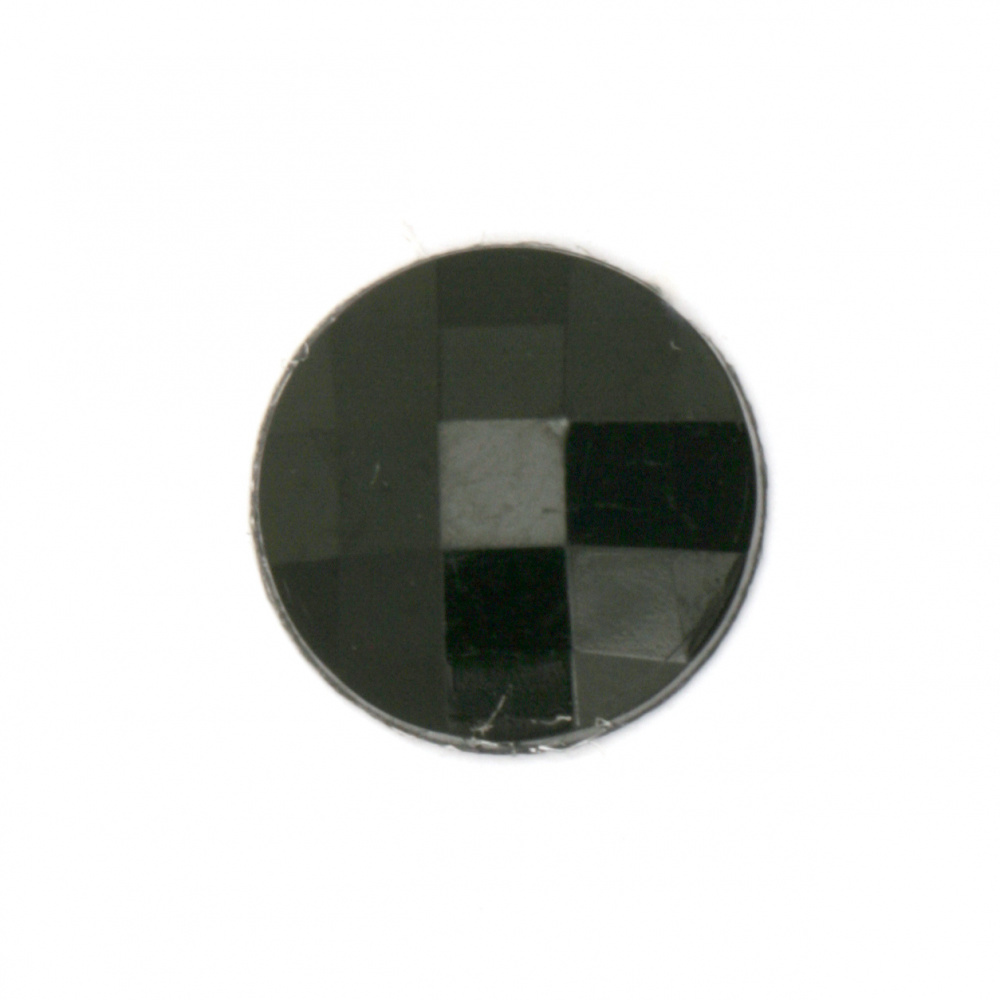 Акрилни камъчета за лепене кръг 16x4 мм плътен цвят черен фасетиран -10 броя