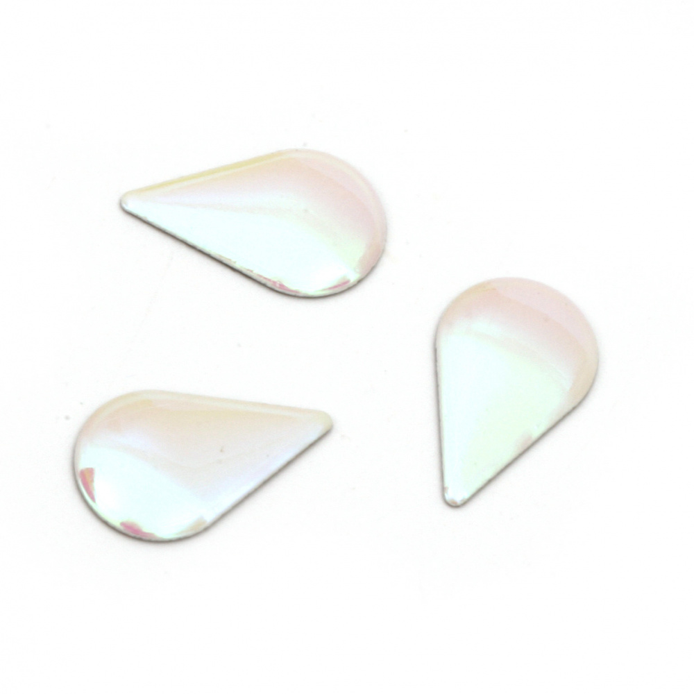 Metal element drop with glue 8x13x1 mm color rainbow white - 50 pieces