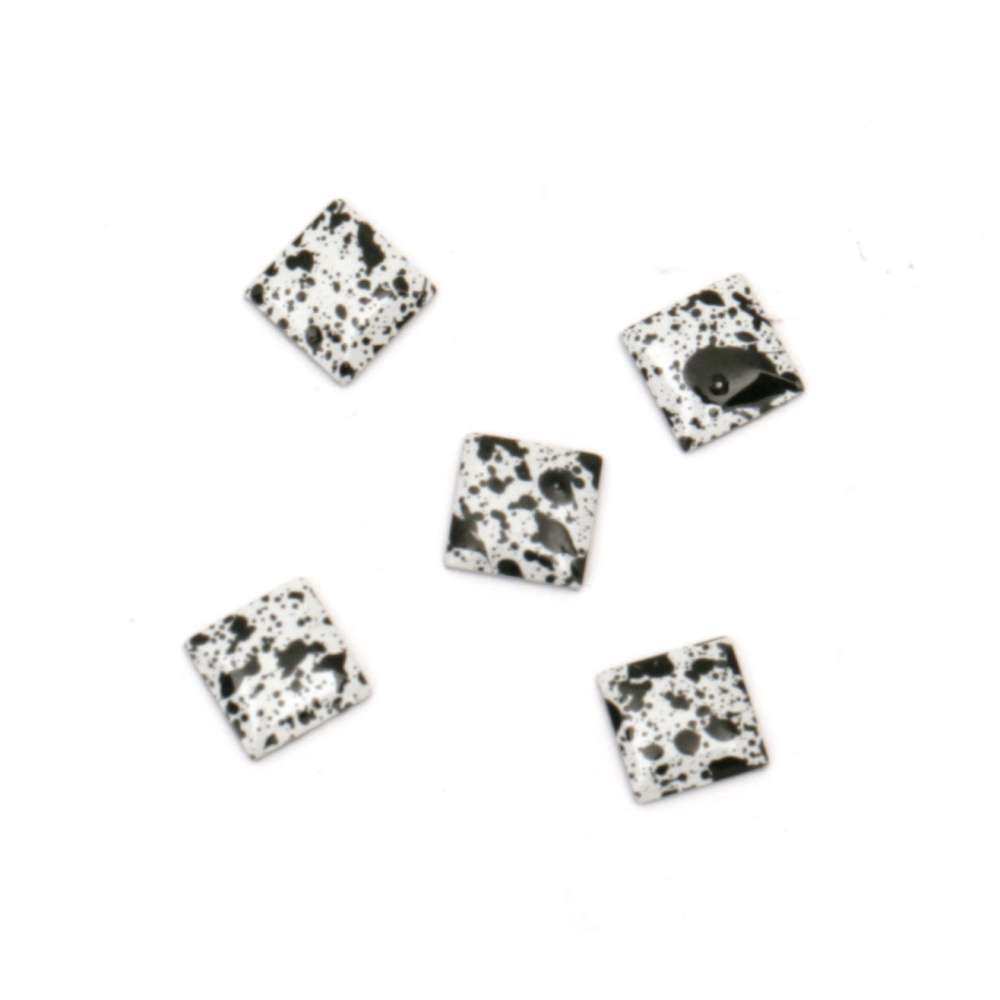 Metal element square with glue 5x5x1 mm color white and black - 100 pieces