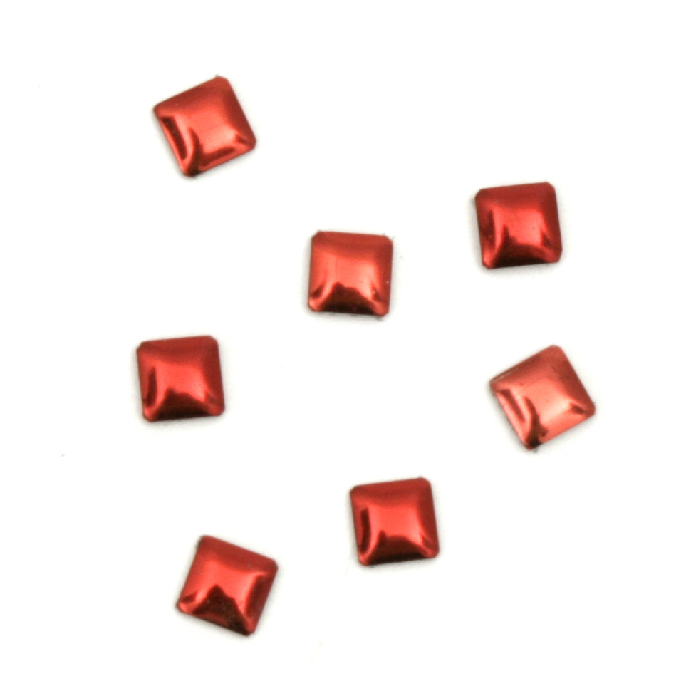 Metal element square with glue 3x3x1 mm color red - 100 pieces