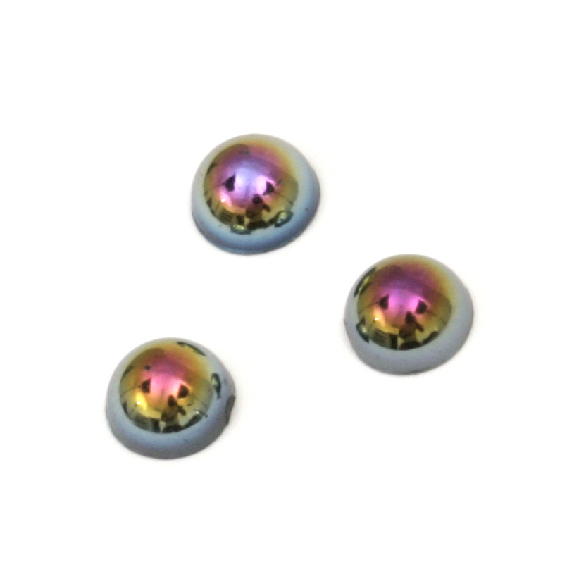 Half-sphere beads, 6x3 mm, black rainbow color - 100 pieces