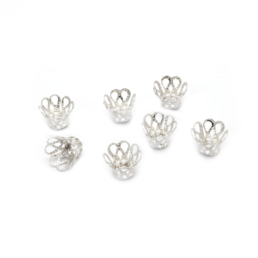 Metal bead caps, 8x6~7 mm, bell-shaped, white color - 50 pieces