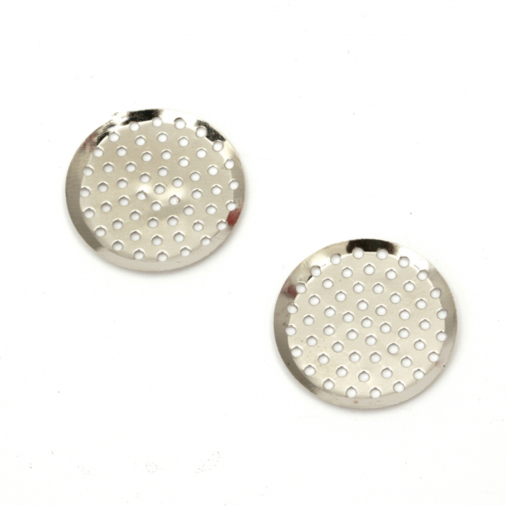 Metal Round Base Pad with Holes for Brooches, Beaded Jewelry / 25 mm / Silver - 10 pieces