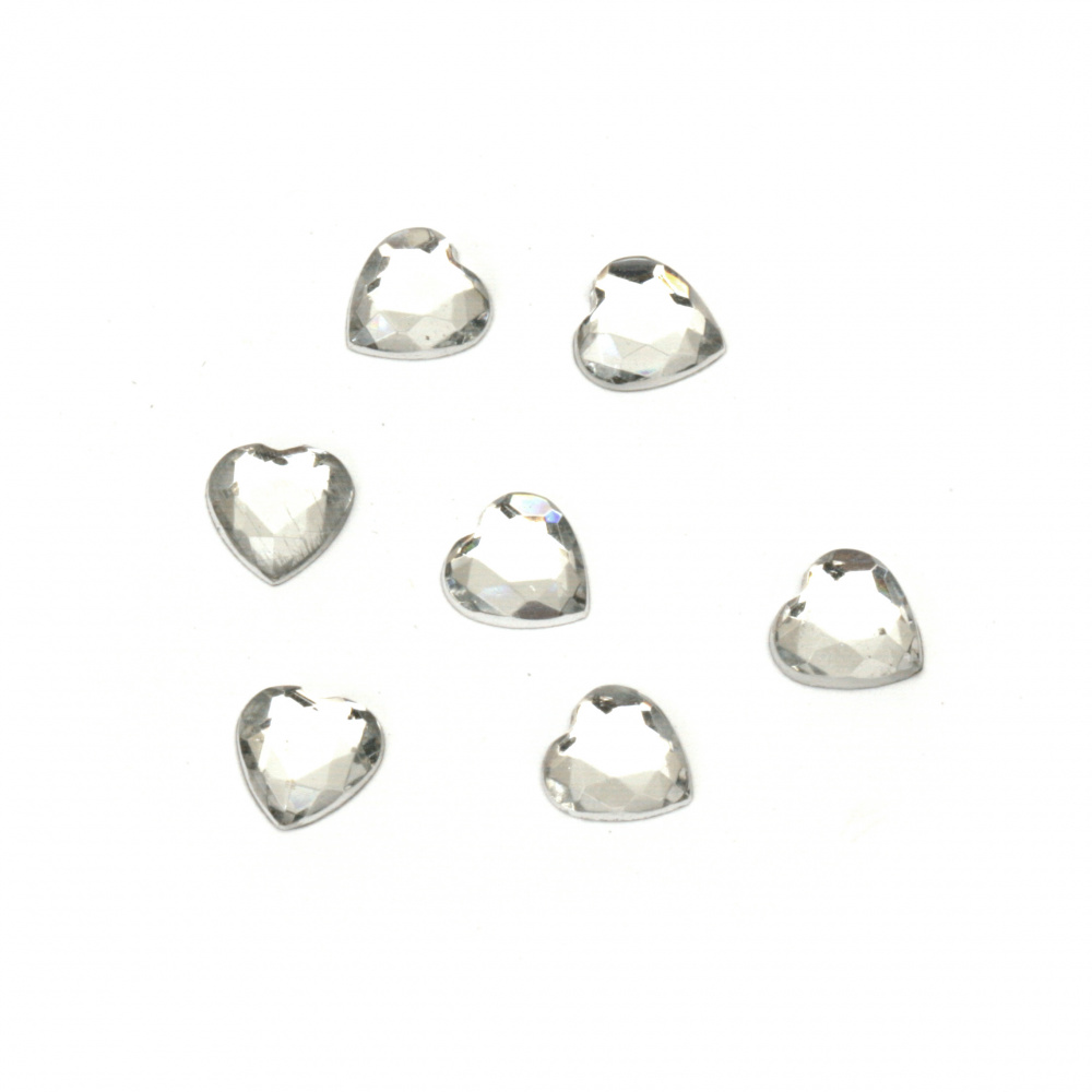 Acrylic Faceted Heart Stones with Flat Back / 8 mm / Transparent - 50 pieces