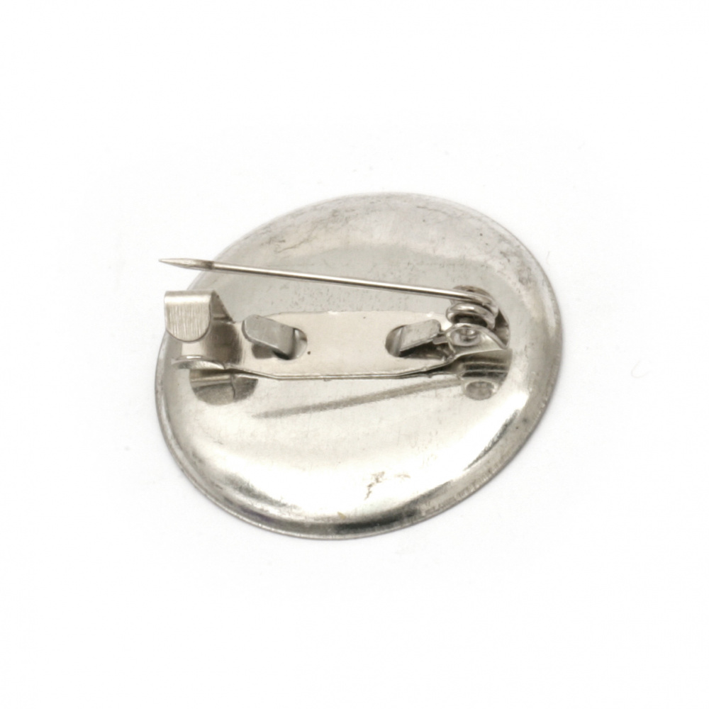 Metal brooch base with needle, 23 mm, silver color - 20 pieces