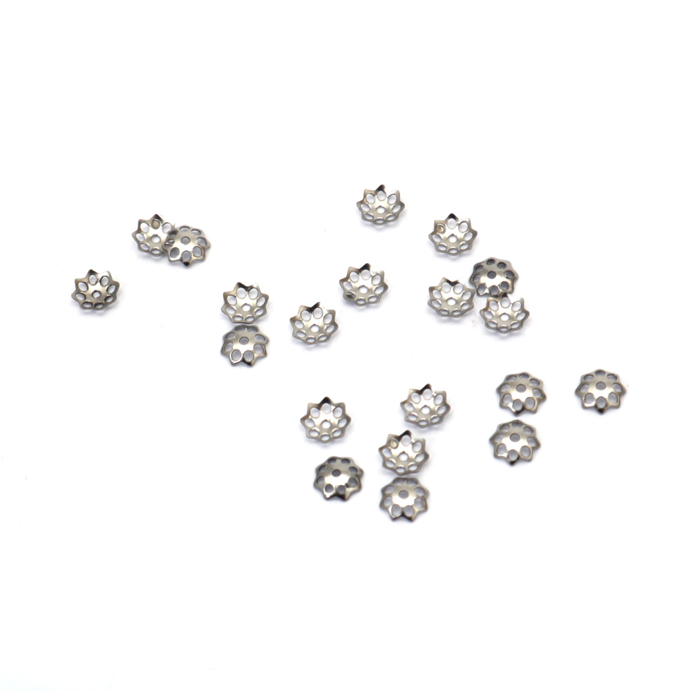 Stainless Steel Cap 5.5x1.5 mm, 1 mm Hole, Silver Color - 20 pcs