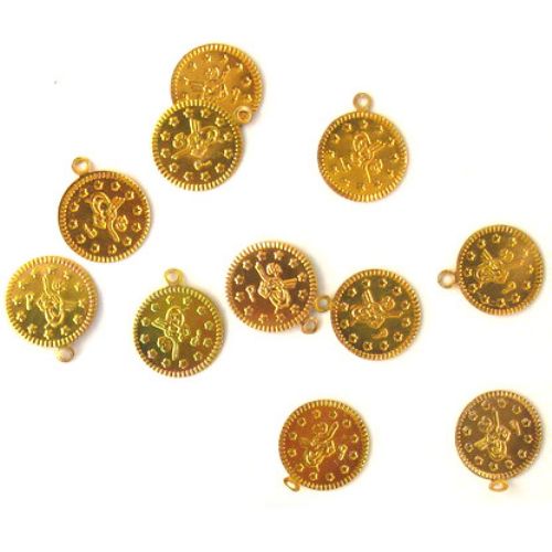 Metal Coin, DIY Clothes, Decorations, Jewelry 19 mm gold with a ring -50 pieces
