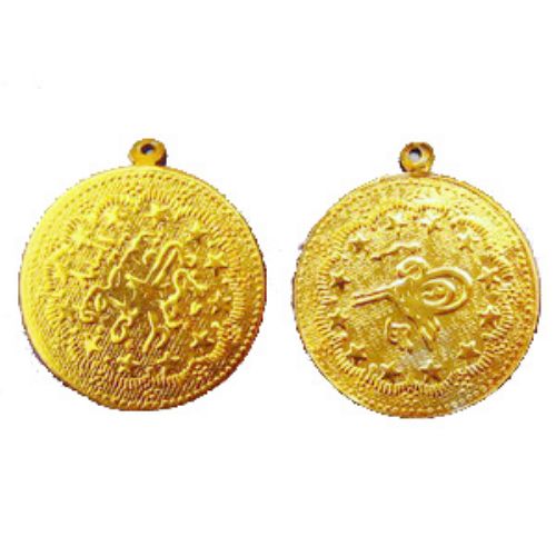 Metal coin for handmade decorations 36 mm gold with a ring - 10 pieces
