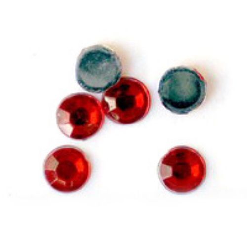 Acrylic stone for gluing 5 mm round red transparent faceted -100 pieces