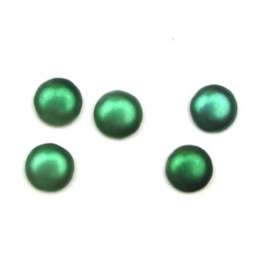 Мъниста тип кабошон стъкло полусфера 14 мм цвят зелен -5 броя