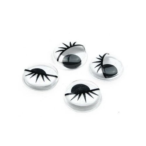 Wiggle Eyes with eyelashes for Decorations, DIY Crafts Handmade Accessories 15 mm white - 50 pieces
